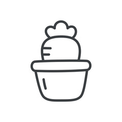 Cute carrot icon. Hand drawn monochrome illustration of a carrot in the flowerpot isolated on a white background. Kawaii spring sticker. Vector 10 EPS.