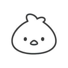 Cute chicken icon. Hand drawn monochrome illustration of a funny bird face isolated on a white background. Kawaii spring sticker. Vector 10 EPS.
