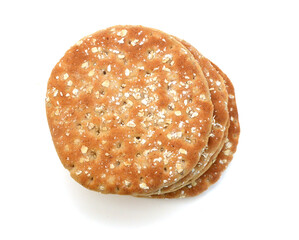 Stack buns with sesame seeds on a white background 