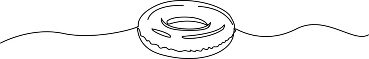 Continuous Line Art Drawing of Glazed Donut Dessert, Vector Illustration.