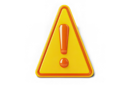 3d warning sign with an exclamation mark isolated on PNG transparent background. - Powered by Adobe