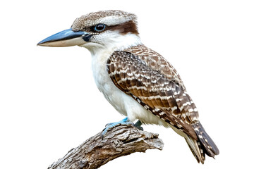 A kookaburra perched on a branch isolated against a isolated white background