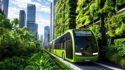 Obraz premium Futuristic Green Transportation Concept in a Lush Urban Environment