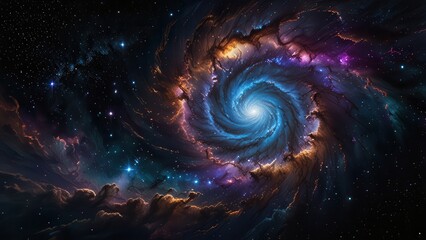 Lighted Spiral Nebula Clouds Galaxy in Space with Stars