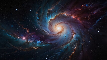 Spiral Galaxy with Iridescent Purple and Blue Gas Clouds in Deep Space