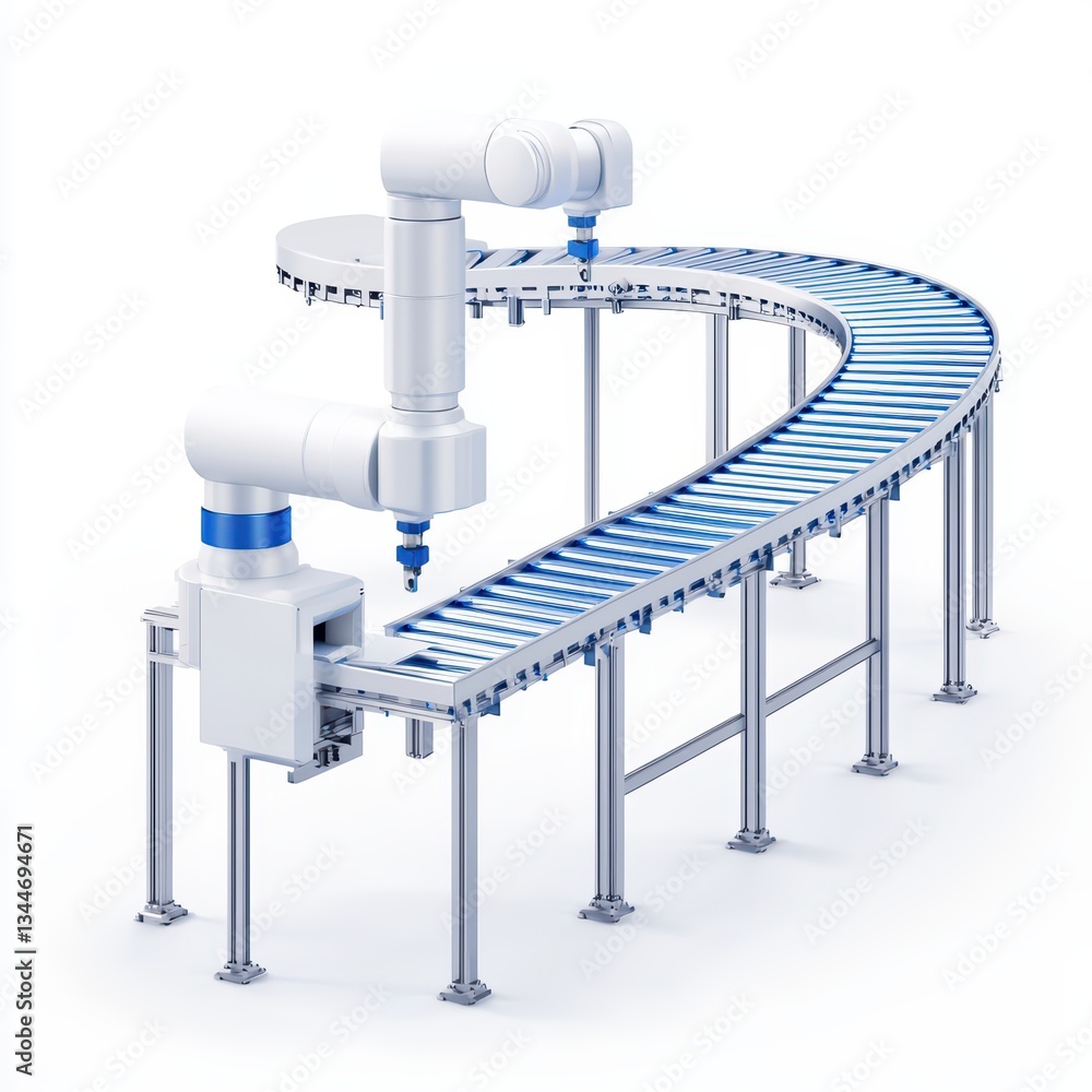 Poster advanced industrial automation concept with high-tech robotic arm in modern factory setting