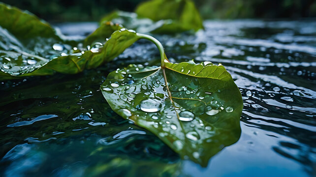 green leaf with water drops