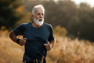 Fototapeta premium A senior man going for a run, embracing an active lifestyle as part of his commitment to maintaining health, fitness, and longevity in his later years.