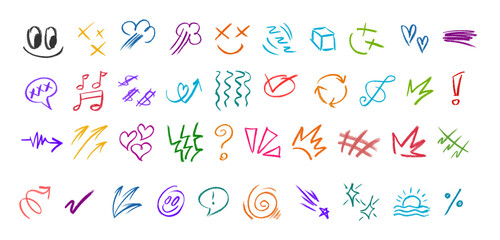 Hand Drawn Crayon Chalk Doodle, Effect Illustrations, Design Element Vector Set