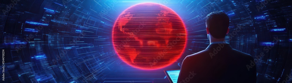 Poster businessman analyzing stock exchange data in a digital concept environment with global impact