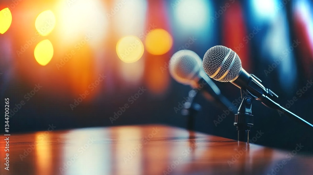 Poster captivating performance area with microphones set up for engaging audience interaction