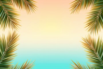 Obraz premium Tropical Summer Paradise Background with Palm Leaves and Gradient Skies for Stunning Designs