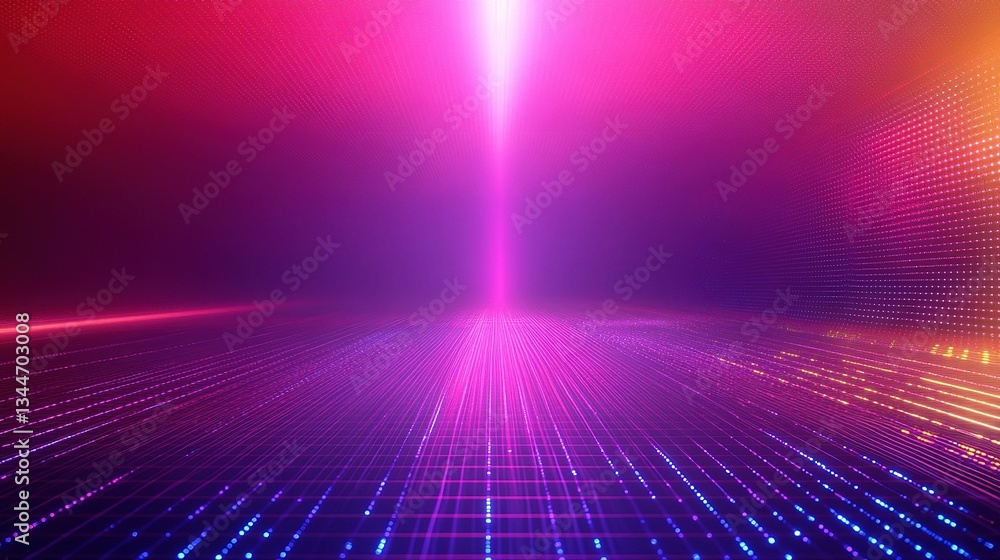 Poster vibrant cyber grid background with geometric lines in 3d perspective