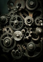 Intricate arrangement of vintage gears showcasing mechanical complexity
