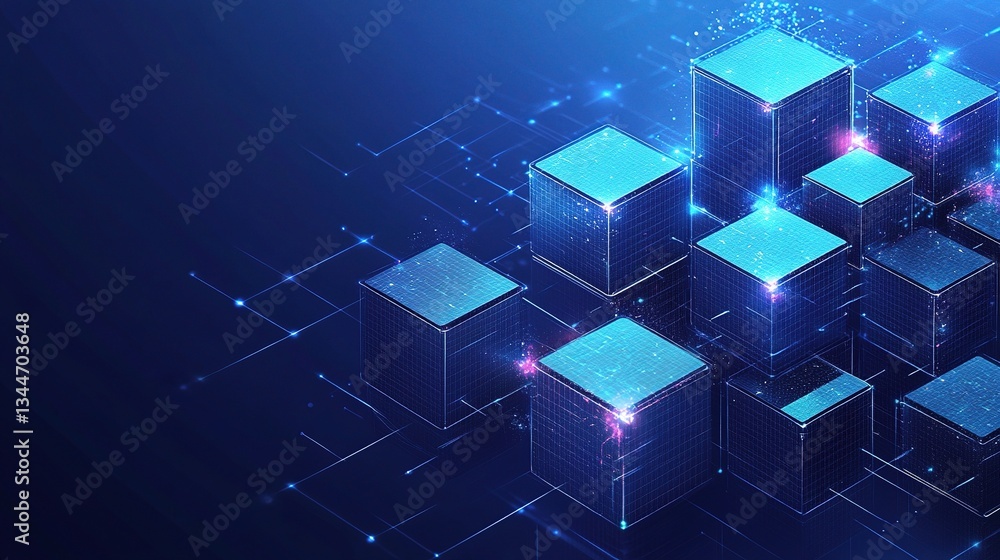 Poster geometric isometric blocks representation of blockchain technology
