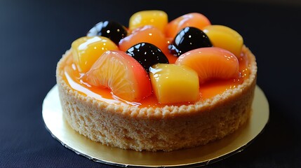 Jewel-toned fruit tart for dark background.