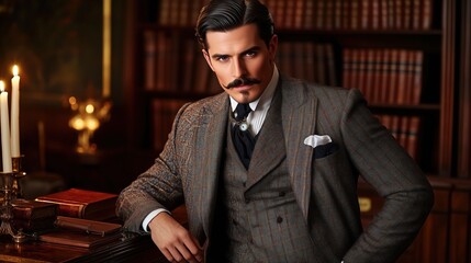 Classic Gentleman In A Richly Adorned Library Setting