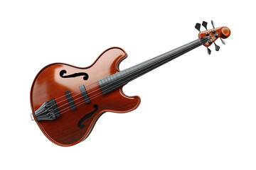 Obraz premium A brown wooden bass guitar with f holes and black strings isolated on a white background 