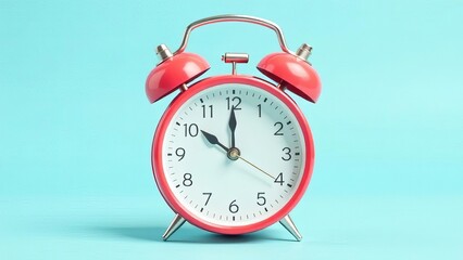 red alarm clock on blue background, red alarm clock on light blue background