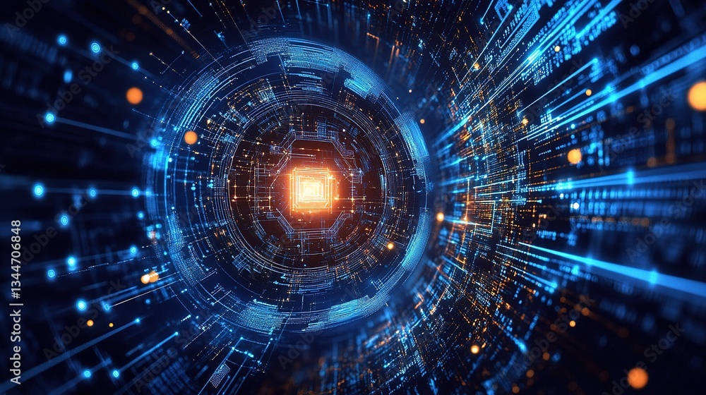 Poster abstract digital hexagon design with technology and data visuals
