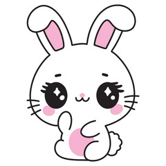 Cute Adorable Kawaii Bunny Rabbit. Sweet Pretty Easter Character for Childrens Design