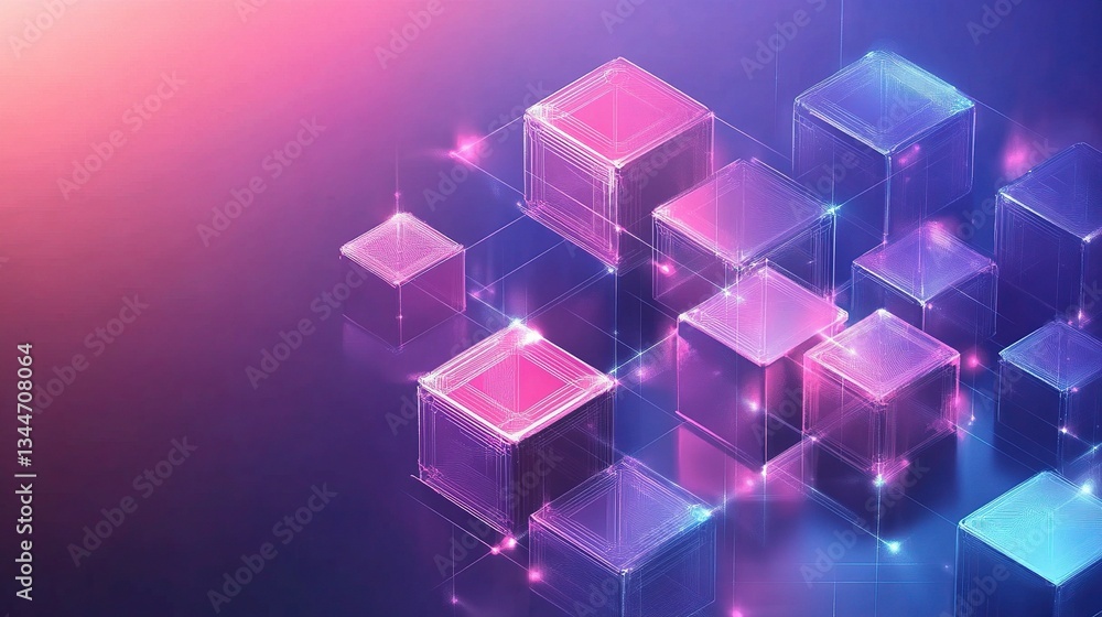 Poster abstract isometric blocks with geometric design and vibrant colors