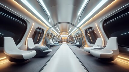 Fototapeta premium Futuristic train interior, modern design, empty seats, transportation