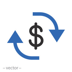 return or swap money, currency exchange icon, trade, cash back cycle, flat vector illustration