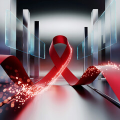 "Red Awareness Ribbon with Futuristic Tech-Inspired Design 
