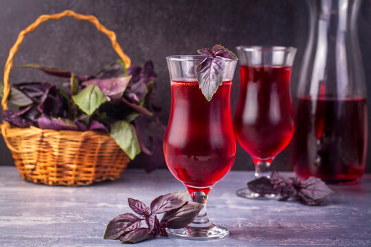 Glass of purple basil sherbet and purple basil