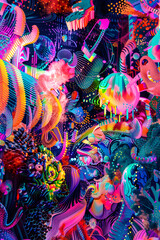 Fototapeta premium Kaleidoscope of Neon Shapes: A VJ Graphics Journey Synced with Music Beats