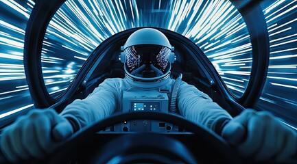 Astronaut in futuristic vehicle
