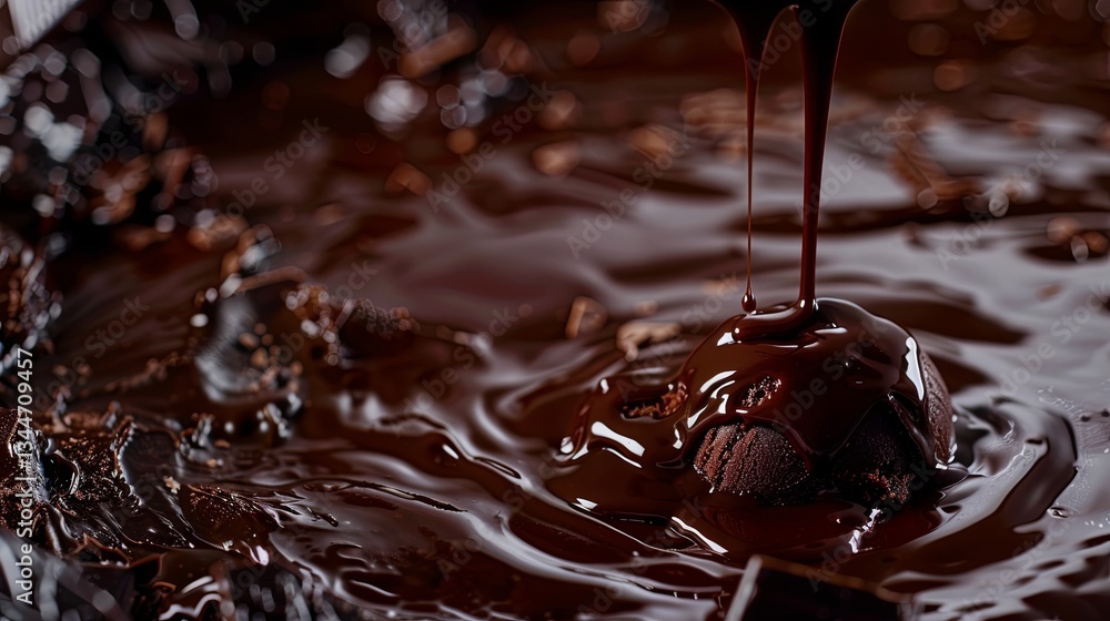 Aufkleber Melted chocolate cascading over ice cream, creating a decadent treat with rich flavors and visually appealing texture Generative AI
