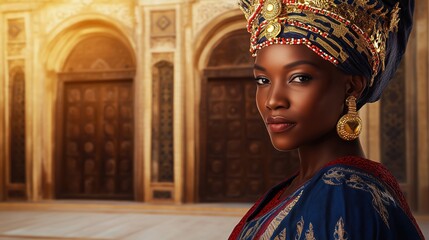 Woman Wearing Traditional Garments, Regal Expression