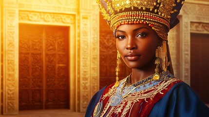Sophisticated Woman In Ornamental Attire, Traditional
