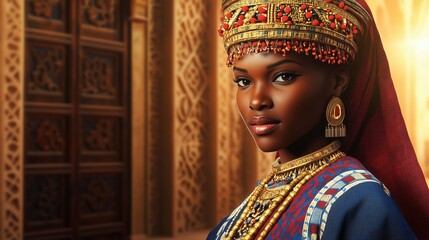 Regal Woman In Vibrant Traditional Ceremonial Dress