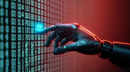 Robotic interaction with digital data virtual environment graphic imagery futuristic technology close-up perspective