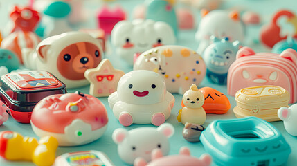 Obraz premium Colorful collectibles cute figurines playful display cheerful setting creative vibe