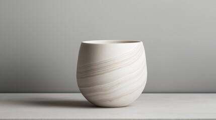 Photograph of a white ceramic vase on a grey surface. the vase is round and has a smooth, cylindrical shape with a wide base and a narrow neck. it appears to be empty and is sitting on a flat surface.