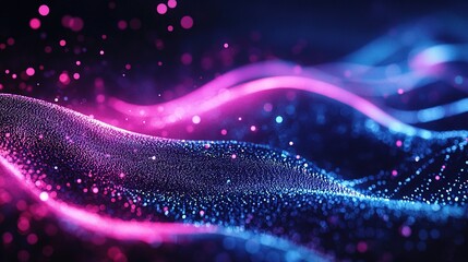 Glowing Tech Dots Forming Wave Motion in Cyber Aesthetic Background