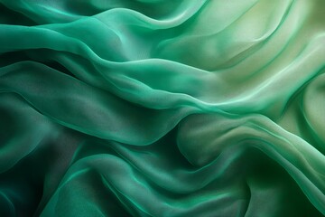 Fototapeta premium Green fabric cloth flowing gracefully with soft gradient colors