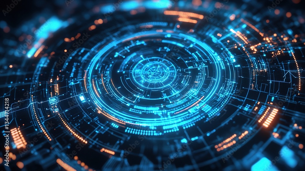 Poster futuristic circular hud interface design with glowing elements