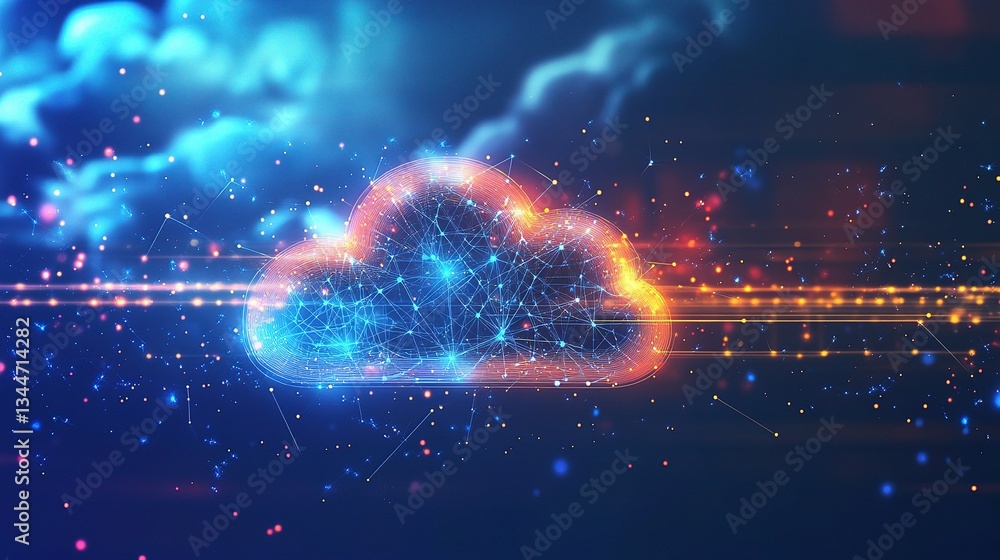 Poster abstract digital cloud technology background with data connections