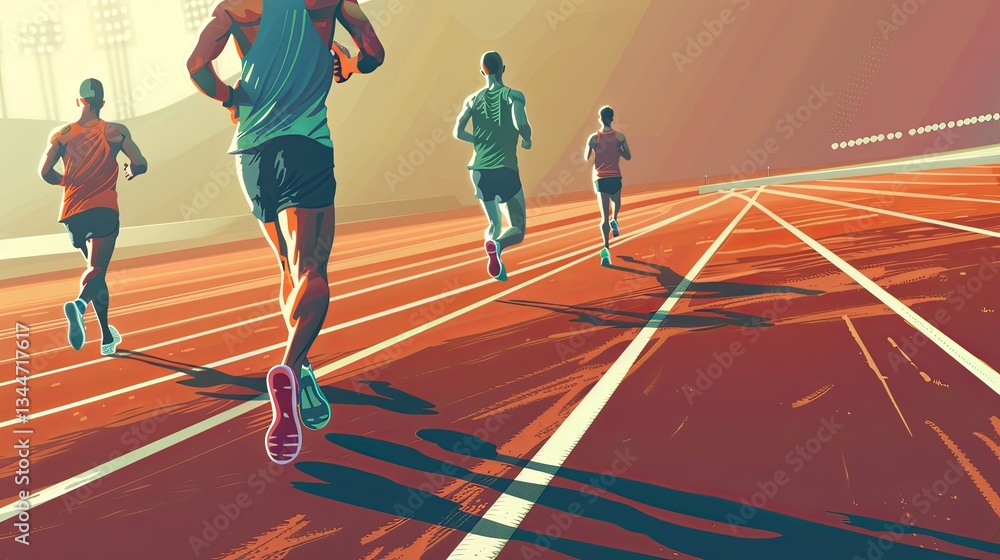 Aufkleber Runners on a running track compete in a race during a sunny day showcasing athletic dedication and teamwork Generative AI