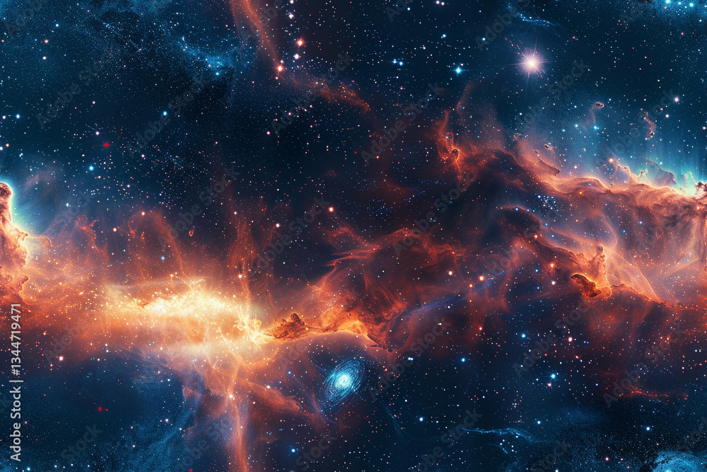 Aufkleber vibrant cosmic seamless pattern with interstellar elements in a dark space backdrop