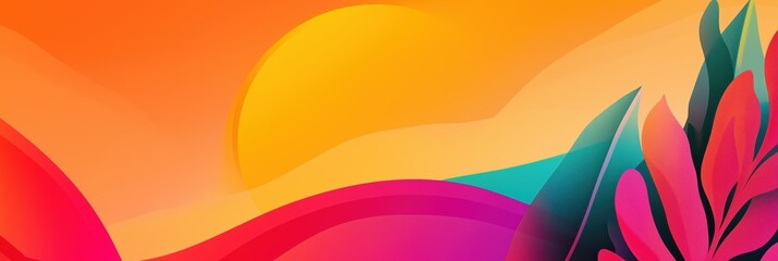 Crisp flat design startup campaign banner featuring vibrant colors and sunset
