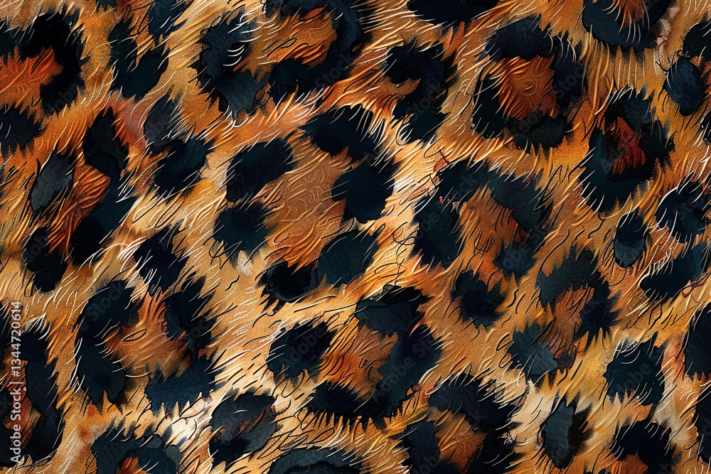 Poster vibrant leopard print pattern with rich colors and textures, ideal for design projects