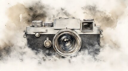 Vintage Camera Sketching over Smoked Background