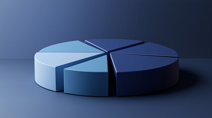 Six-segment 3D pie chart in a futuristic and professional data presentation design.