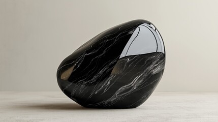 3d rendering of a black vase or sculpture. the vase is oval-shaped and has a smooth, glossy surface. it appears to be made of a shiny, reflective material, possibly glass or porcelain.
